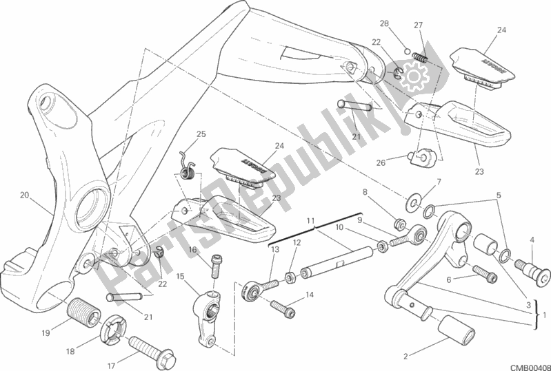 All parts for the Footrests, Left of the Ducati Monster 821 Thailand 2015